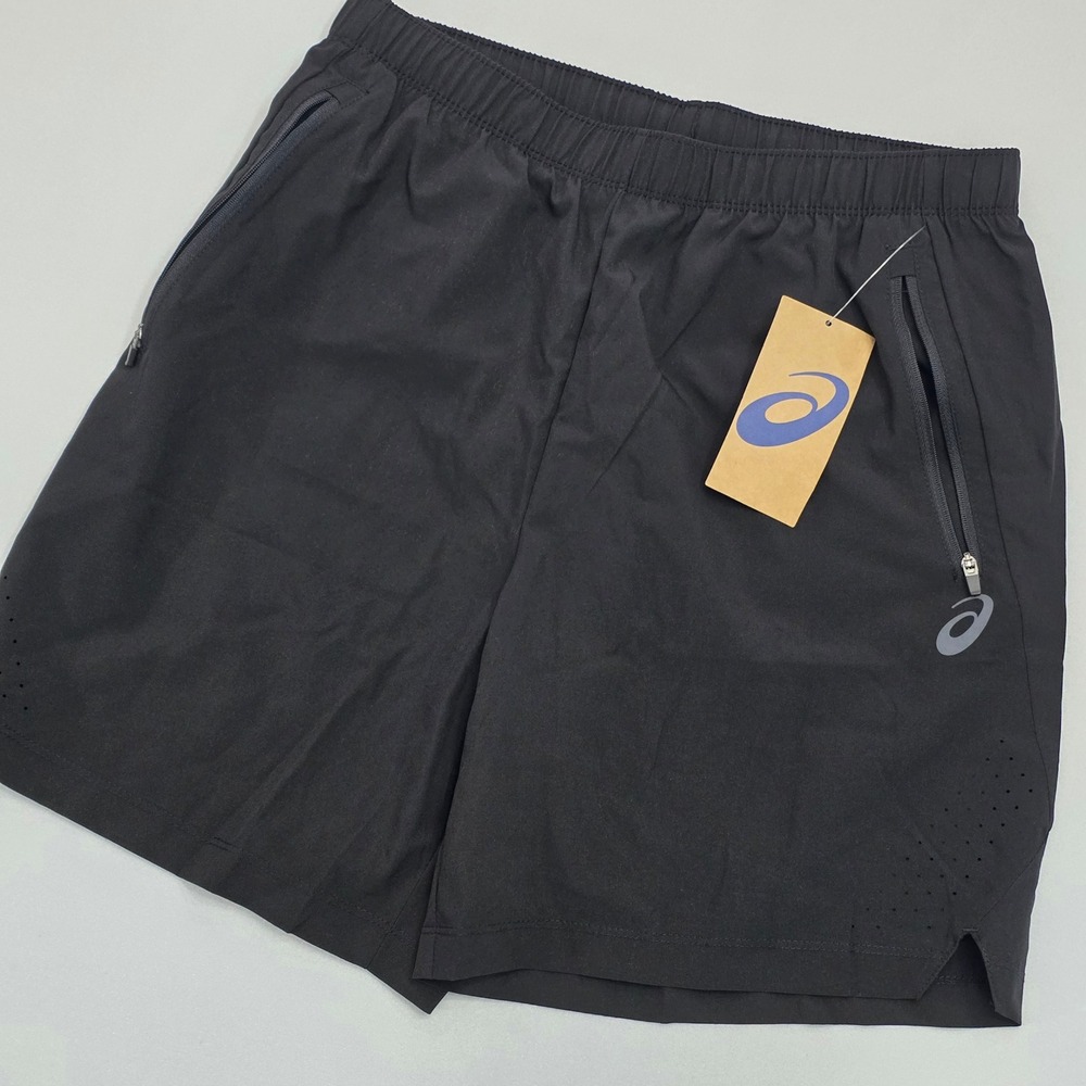 Asics Mens Black Athletic Running Shorts Zipper Pockets Size S New With Tags 7in